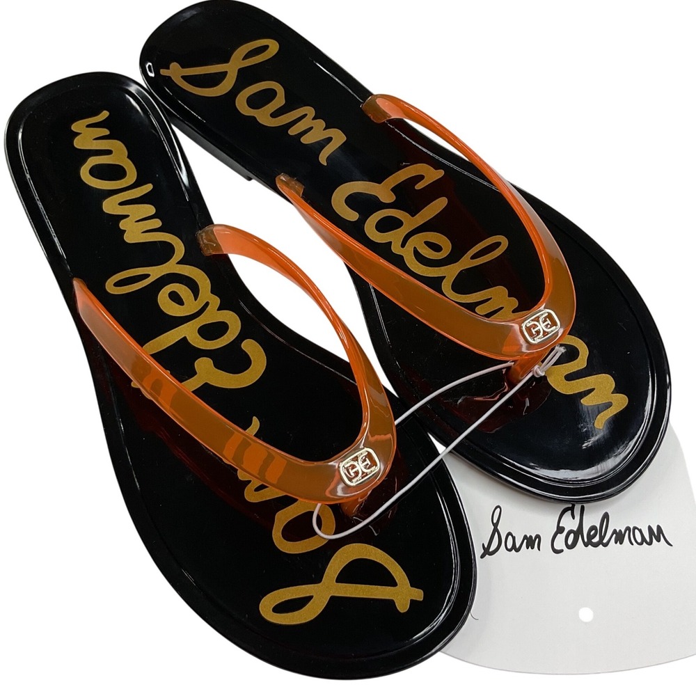 Sam Edelman Dean Black Orange Jelly Flip Flop Sandals Womens 8M DEAN